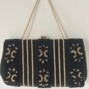 Vintage Beaded Blk & Gold Evening Bag